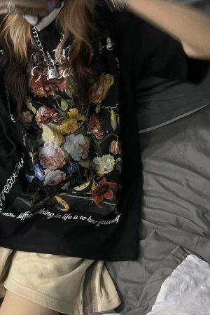 2023 Summer American Vintage Floral Print Short Sleeve T-Shirt Loose Fit High Street Style for Couples