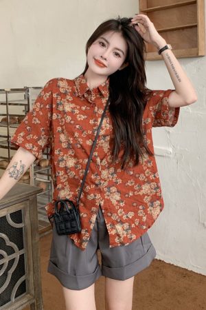2023 Summer Vintage Floral Short Sleeve Shirt for Women - Loose Versatile Hawaiian Beach Top, Hong Kong Style