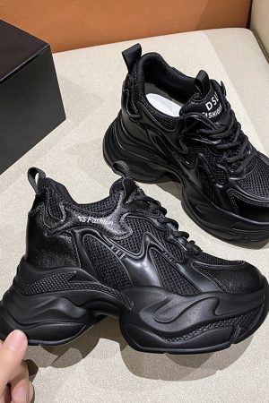 2024 Spring Women's Platform Dad Sneakers - Versatile High Heel Shoes for Short Women, Trendy Casual Footwear