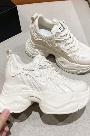 2024 Spring Women's Platform Dad Sneakers - Versatile High Heel Shoes for Short Women, Trendy Casual Footwear