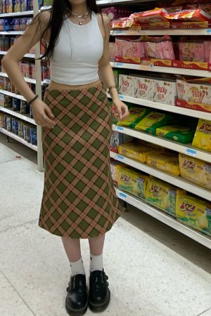 2024 Summer Slim-Fit Checkered Bodycon Mermaid Midi Skirt - American Retro Plaid for Women