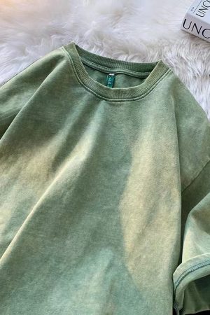 2025 American Retro Solid Color Washed Couple Short Sleeve T-Shirt - Vintage Style for Casual Wear