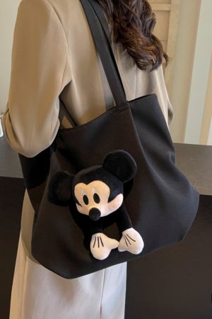 2025 Cute Cartoon Canvas Tote Bag for Women, Large Capacity Commuting Shoulder Bag Ideal for Spring and Summer, Student Friendly