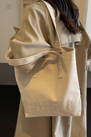 2025 Embroidered Canvas Tote Bag for Women - Versatile Student Shoulder Bag for Class & Commuting