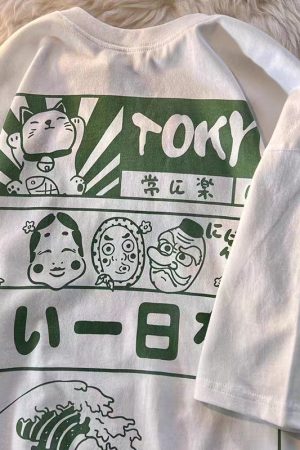 2025 Japanese-Style Loose Cartoon Print Red Short Sleeve T-Shirt for Couples - Trendy Y2K Aesthetic