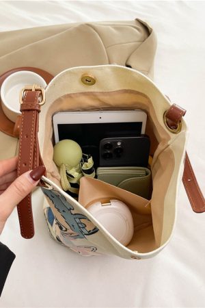 2025 Large Capacity Canvas Bucket Bag for Women - Cute Shoulder Crossbody Commuting Bag for Spring and Summer