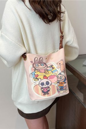 2025 Large Capacity Canvas Bucket Bag for Women - Cute Shoulder Crossbody Commuting Bag for Spring and Summer