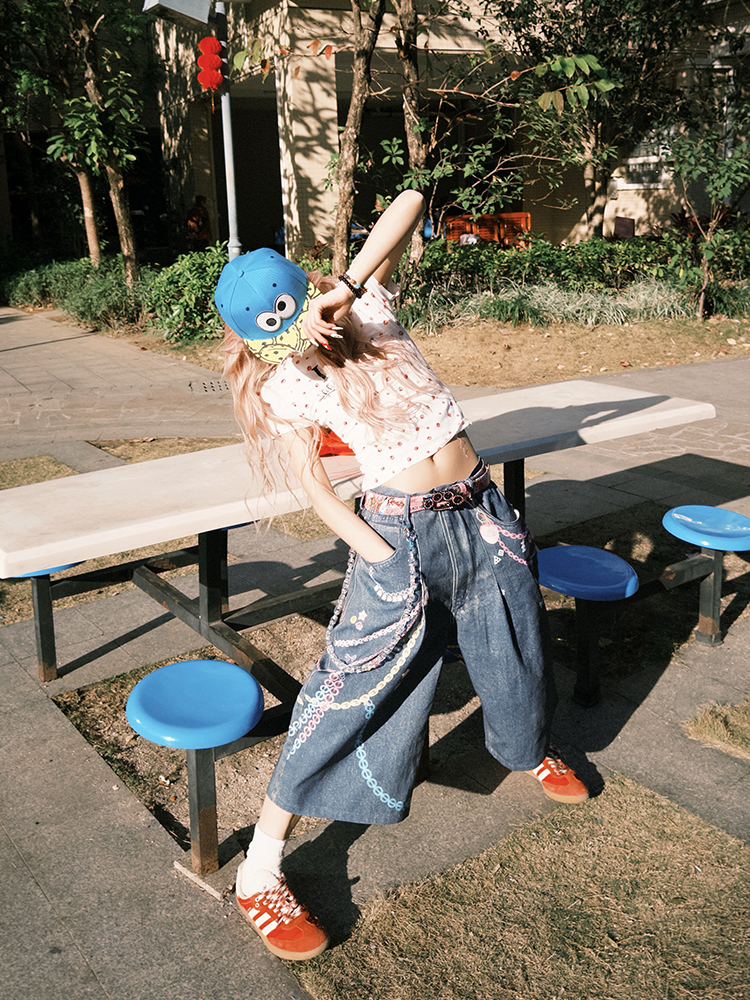 2025 Spring American 3D Chain Color Printed Loose Wide-Leg Denim Shorts for Men and Women - Trendy Unisex Fashion 2025 Spring American 3D Chain Color Printed Loose Wide-Leg Denim Shorts for Men and Women - Trendy Unisex Fashion