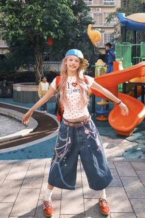 2025 Spring American 3D Chain Color Printed Loose Wide-Leg Denim Shorts for Men and Women - Trendy Unisex Fashion