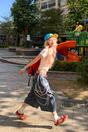 2025 Spring American 3D Chain Color Printed Loose Wide-Leg Denim Shorts for Men and Women - Trendy Unisex Fashion