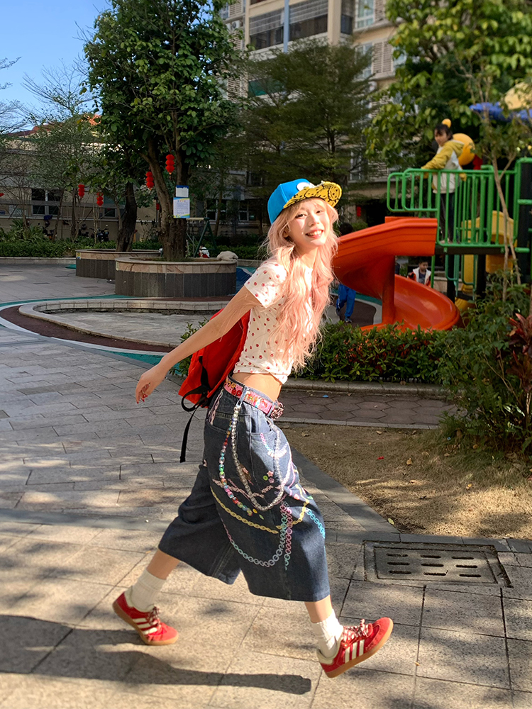 2025 Spring American 3D Chain Color Printed Loose Wide-Leg Denim Shorts for Men and Women - Trendy Unisex Fashion 2025 Spring American 3D Chain Color Printed Loose Wide-Leg Denim Shorts for Men and Women - Trendy Unisex Fashion