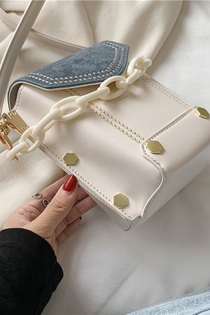 2025 Spring/Summer Women's Color-Blocking Crossbody Bag - Versatile Small Square Handbag for High-End Fashion