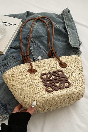 2025 Spring/Summer Women's Minimalist Woven Beach Bag, Casual Shoulder Bag for Vacation, High-End Fashion Style