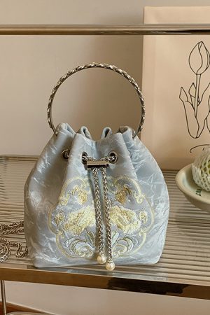 2025 Summer Chinese Style Embroidered Bucket Bag for Women - Versatile Handheld Crossbody Bag in National Fashion