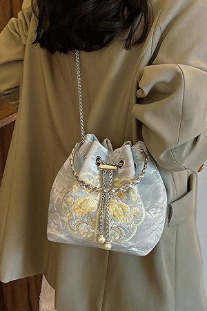 2025 Summer Chinese Style Embroidered Bucket Bag for Women - Versatile Handheld Crossbody Bag in National Fashion