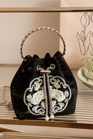 2025 Summer Chinese Style Embroidered Bucket Bag for Women - Versatile Handheld Crossbody Bag in National Fashion