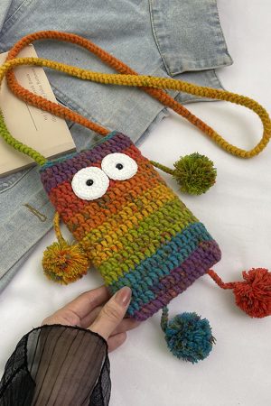 2025 Summer Cute Gradient Knitted Crossbody Phone Bag for Women - Quirky Small Bag, Perfect for Y2K and Festival Style