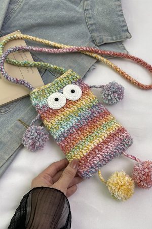 2025 Summer Cute Gradient Knitted Crossbody Phone Bag for Women - Quirky Small Bag, Perfect for Y2K and Festival Style