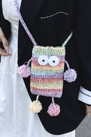 2025 Summer Cute Gradient Knitted Crossbody Phone Bag for Women - Quirky Small Bag, Perfect for Y2K and Festival Style