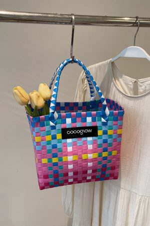 2025 Summer Fashion Woven Handheld Bag for Women - Stylish Bamboo Vegetable Basket for Beach Vacation