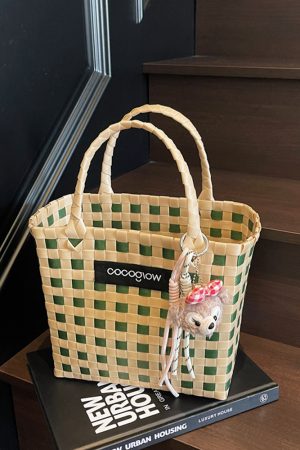 2025 Summer Fashion Woven Handheld Bag for Women - Stylish Bamboo Vegetable Basket for Beach Vacation