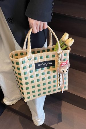 2025 Summer Fashion Woven Handheld Bag for Women - Stylish Bamboo Vegetable Basket for Beach Vacation