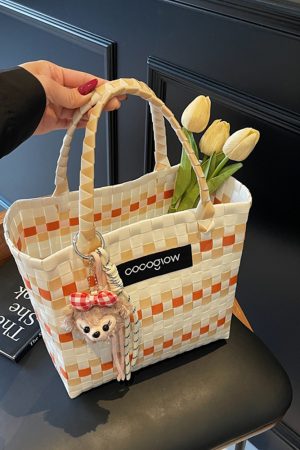 2025 Summer Fashion Woven Handheld Bag for Women - Stylish Bamboo Vegetable Basket for Beach Vacation