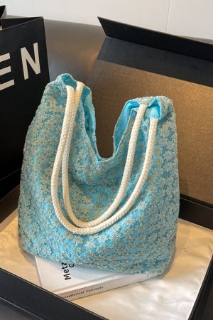 2025 Summer Floral Lace Hollow Small Round Fabric Tote Bag for Women - Large Capacity Commuting Shoulder Bag