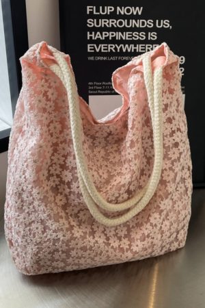 2025 Summer Floral Lace Hollow Small Round Fabric Tote Bag for Women - Large Capacity Commuting Shoulder Bag