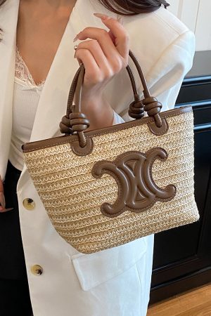 2025 Summer Minimalist Straw Bucket Tote Bag for Women - Casual Crossbody Beach Vacation Essential