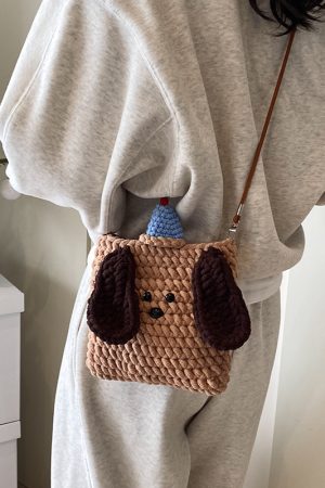2025 Summer Quirky Cute Knitted Dog Mini Crossbody Phone Bag for Women - Trendy Fashion Accessory