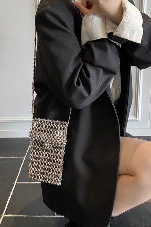 2025 Summer Silver Bead Mini Crossbody Bag for Women - High-End Phone Bag with Chic Niche Design