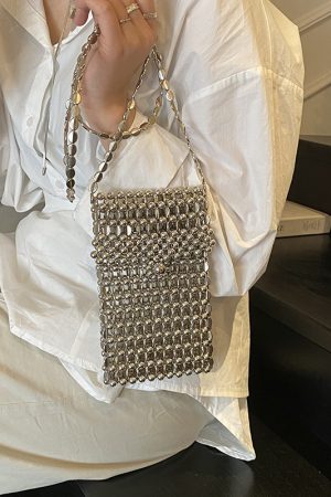 2025 Summer Silver Bead Mini Crossbody Bag for Women - High-End Phone Bag with Chic Niche Design