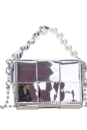 2025 Summer Silver Diagonal Mini Crossbody Bag for Women - Trendy Chain Handbag for Lipstick and Essentials