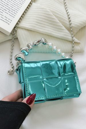 2025 Summer Silver Diagonal Mini Crossbody Bag for Women - Trendy Chain Handbag for Lipstick and Essentials
