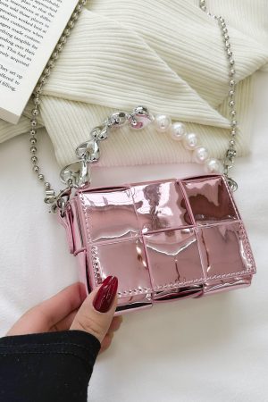 2025 Summer Silver Diagonal Mini Crossbody Bag for Women - Trendy Chain Handbag for Lipstick and Essentials
