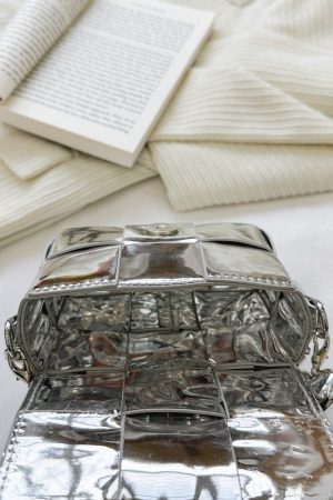 2025 Summer Silver Diagonal Mini Crossbody Bag for Women - Trendy Chain Handbag for Lipstick and Essentials