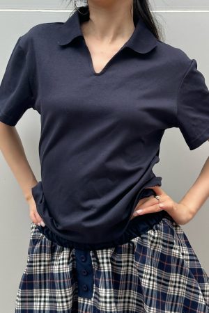 2025 Summer V-Neck Polo Shirt for Women - Solid Color, Simple Loose Slim Fit, Short Sleeve, Casual Chic Style