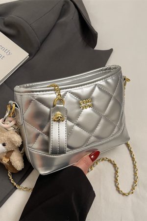 2025 Summer Women's Diamond-Patterned Bucket Bag, Chic Small Chain Crossbody, Fashionable and Versatile Style