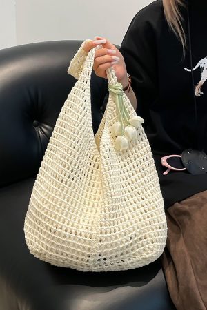 2025 Summer Women's Large Capacity Hollow Woven Beach Bucket Bag - Trendy Simple Design for Coastal Adventures