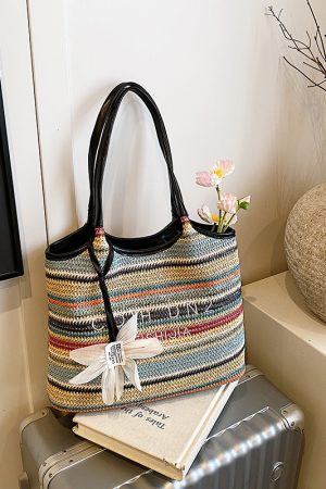 2025 Summer Women's Large Capacity Woven Straw Tote Bag - Minimalist Casual Beach Vacation Style