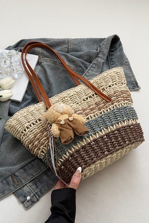 2025 Summer Women's Versatile Woven Straw Bucket Bag - Fashionable Crossbody for Beach Vacation & Everyday Use