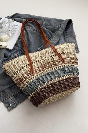 2025 Summer Women's Versatile Woven Straw Bucket Bag - Fashionable Crossbody for Beach Vacation & Everyday Use