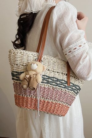 2025 Summer Women's Versatile Woven Straw Bucket Bag - Fashionable Crossbody for Beach Vacation & Everyday Use