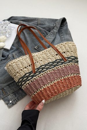2025 Summer Women's Versatile Woven Straw Bucket Bag - Fashionable Crossbody for Beach Vacation & Everyday Use