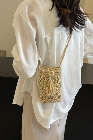 2025 Summer Woven Crossbody Bag for Women - Mini Straw Phone Bag, Versatile High-End Niche Style