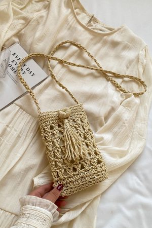 2025 Summer Woven Crossbody Bag for Women - Mini Straw Phone Bag, Versatile High-End Niche Style