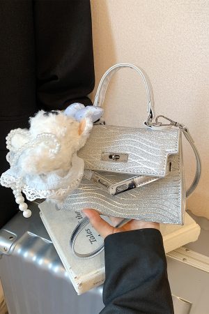 2025 Trendy Silver Kelly Handbag for Women - Versatile Small Square Shoulder Crossbody Bag