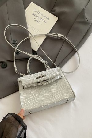 2025 Trendy Silver Kelly Handbag for Women - Versatile Small Square Shoulder Crossbody Bag
