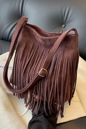 2025 Women's Autumn Winter Retro Korean Style Tassel Small Square Shoulder Bag - High-End Minimalist Fashion Accessory